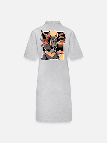 Chat Femme Et Sanctuaire Japonais Paysage - Robe polo bio PAIGER Stanley/Stella Femme - gris chiné - Dos