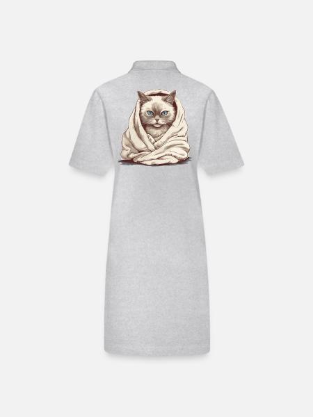 Katze in einer Decke - Stanley/Stella Frauen Bio-Polokleid PAIGER - Grau meliert - Hinten