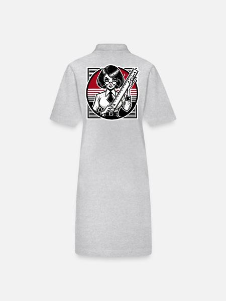 The strict cartoon teacher with ruler - Stanley/Stella PAIGER Organic Women’s Polo Dress - heather grey - Back