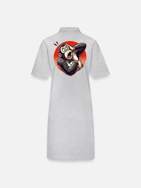 Surprised Retro Gentleman Gorilla - Stanley/Stella PAIGER Organic Women’s Polo Dress - heather grey - Back