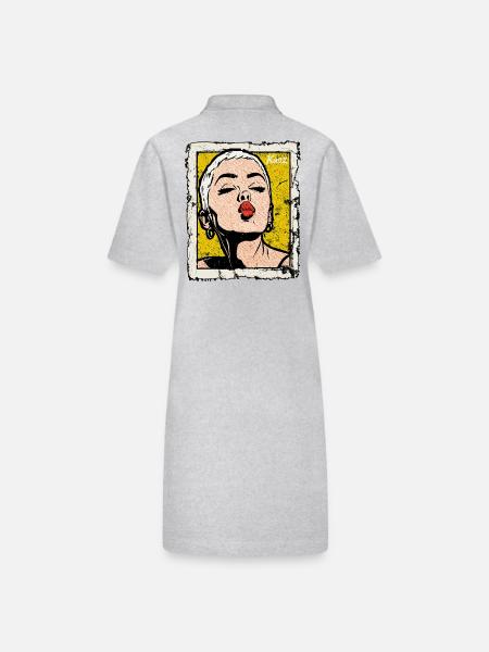 Buzzcut Punk Mädchen mit Kussmund im Pop-Art Stil - Stanley/Stella Frauen Bio-Polokleid PAIGER - Grau meliert - Hinten