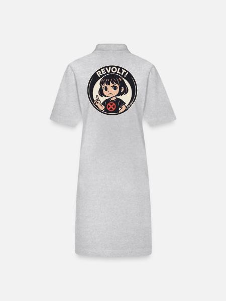 Wütendes Mädchen mit Protestshirt Revolte Look - Stanley/Stella Frauen Bio-Polokleid PAIGER - Grau meliert - Hinten