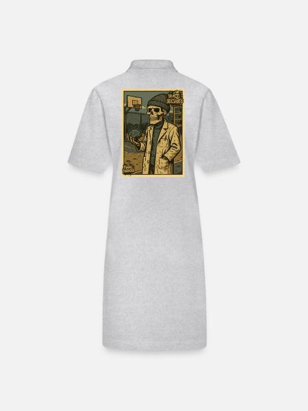 Skeleton with brain on basketball court - Stanley/Stella PAIGER Organic Women’s Polo Dress - heather grey - Back