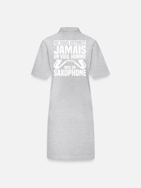 Un vieil homme avec un saxophone - Robe polo bio PAIGER Stanley/Stella Femme - gris chiné - Dos
