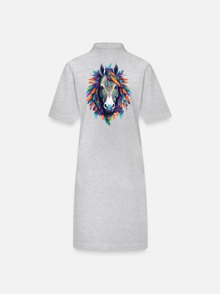 Spirituelles Pferd Mandala Kunstwerk - Stanley/Stella Frauen Bio-Polokleid PAIGER - Grau meliert - Hinten