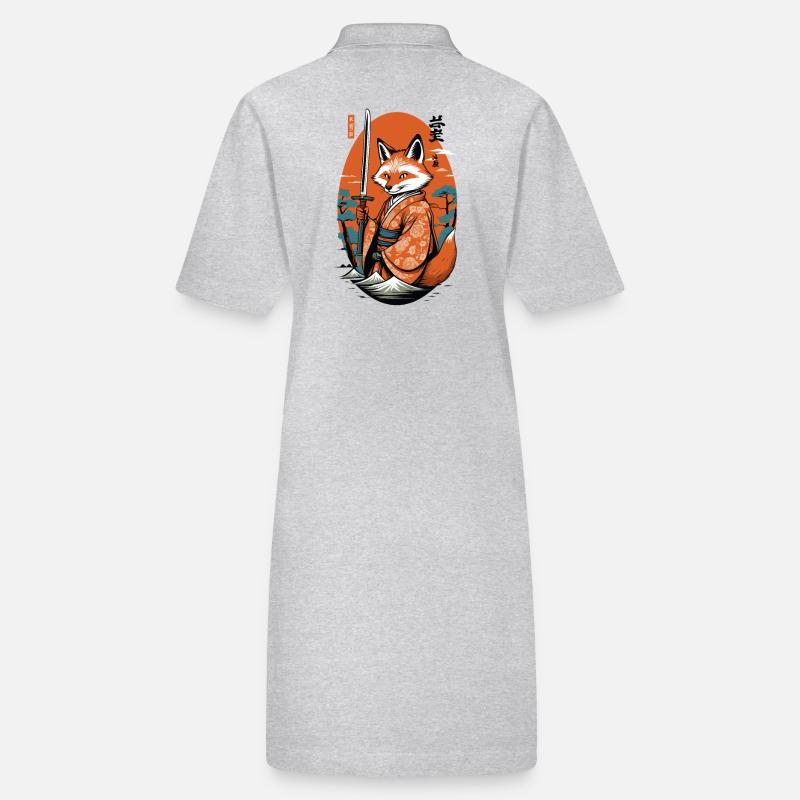 Kitsune Samurai Fuchs Vintage Ukiyo-e Stil Stanley/Stella Frauen Bio-Polokleid PAIGER