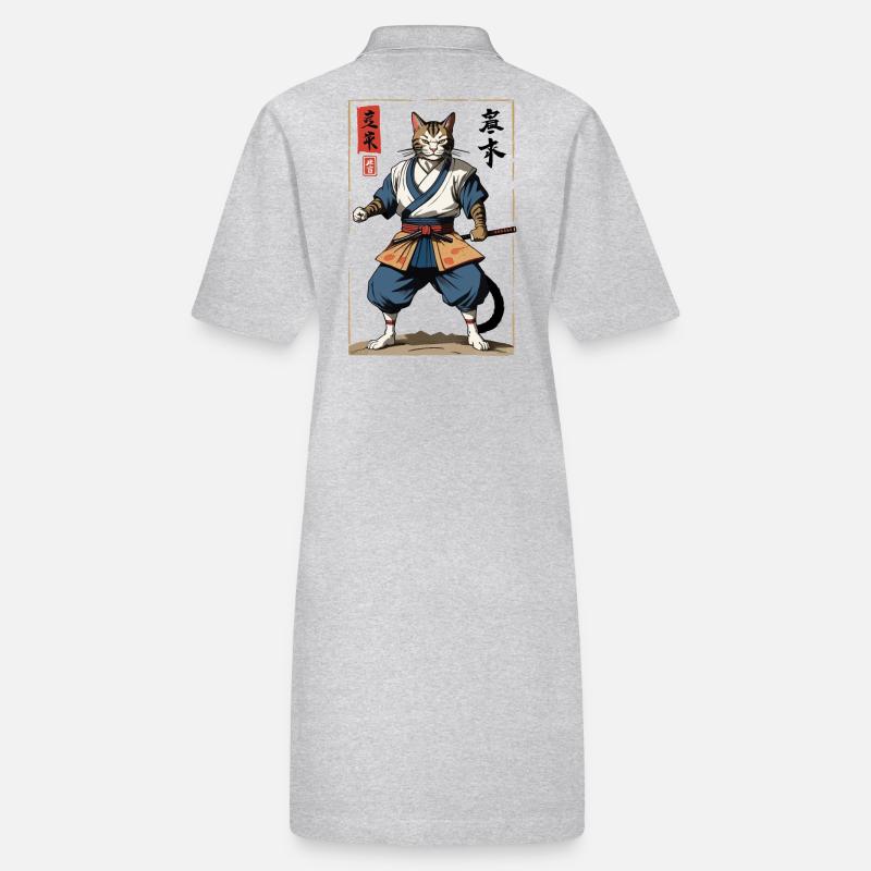 Samurai Katze Vintage Ukiyo-E Japanischer Samurai Stanley/Stella Frauen Bio-Polokleid PAIGER