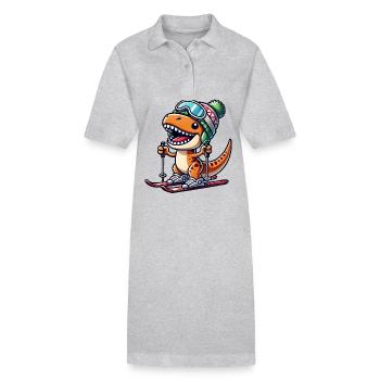 Dino T-Rex Skifahrer Winter Wintersport - Stanley/Stella Frauen Bio-Polokleid PAIGER - Schwarz - Vorne