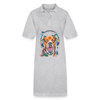 Beagle Headphones Dog Funny Animal Design Print - Stanley/Stella PAIGER Organic Women’s Polo Dress - black - Front