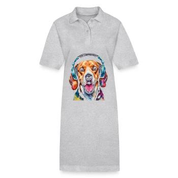 Beagle Headphones Dog Funny Animal Design Print - Stanley/Stella PAIGER Organic Women’s Polo Dress - black - Front