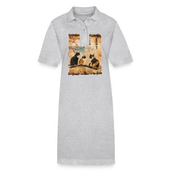 Mt. Fuji Kitten Papyrus Scroll Retro - Stanley/Stella PAIGER Organic Women’s Polo Dress - black - Front