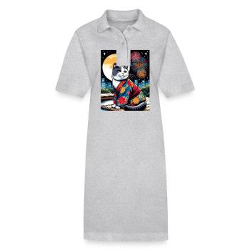 Moon Fireworks Floral Japanese Kitten Retro - Stanley/Stella PAIGER Organic Women’s Polo Dress - black - Front