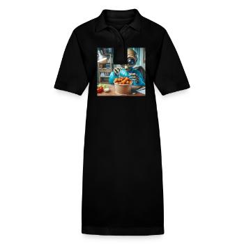 Alien discovers delicious chicken wings - Stanley/Stella PAIGER Organic Women’s Polo Dress - black - Front