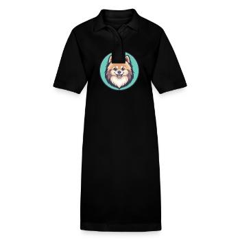 Poméranien Allemand Spitz Chien Race Dessin Animé Kawaii - Robe polo bio PAIGER Stanley/Stella Femme - noir - Devant