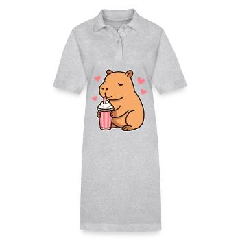 Capybara mit Milkshake – Süßes Tierdesign - Stanley/Stella Frauen Bio-Polokleid PAIGER - Schwarz - Vorne