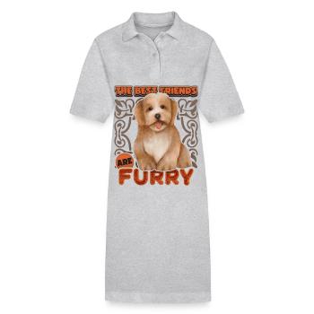 Bichon Chien havanais, aquarelle vintage, chien de race - Robe polo bio PAIGER Stanley/Stella Femme - noir - Devant