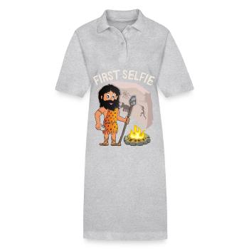 Drôle de Néandertal, premier selfie, dicton, jeu de mots - Robe polo bio PAIGER Stanley/Stella Femme - noir - Devant