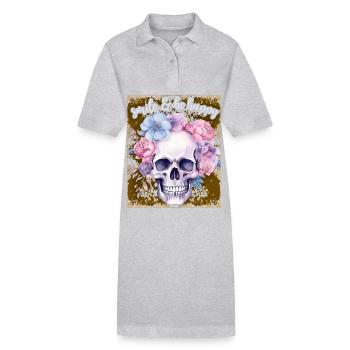 Totenschädel mit Blumen, Motivationsspruch - Stanley/Stella Frauen Bio-Polokleid PAIGER - Schwarz - Vorne