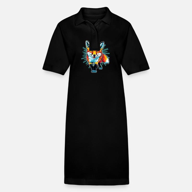 Fuchs - Illustration - Stanley/Stella Frauen Bio-Polokleid PAIGER - Schwarz
