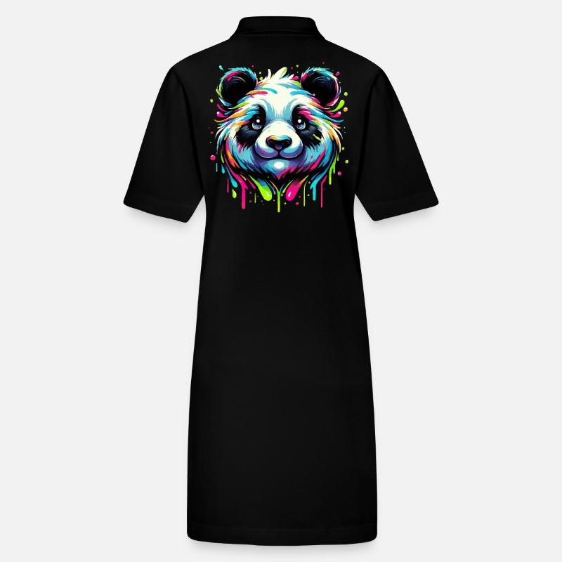 Panda Power: Bunte Farbexplosion Pandakopf Stanley/Stella Frauen Bio-Polokleid PAIGER