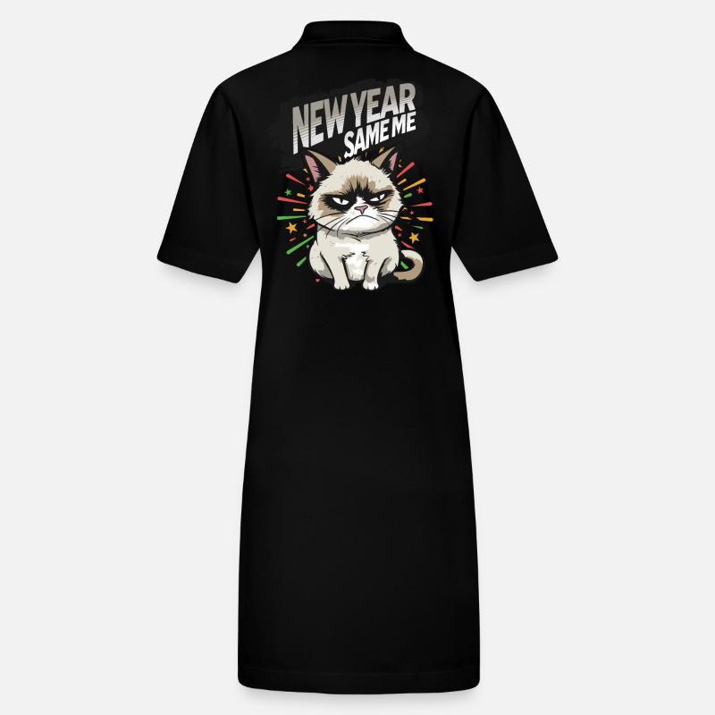 New Year Same Me: Angry Cat Happy New Year Pajamas Stanley/Stella PAIGER Organic Women’s Polo Dress