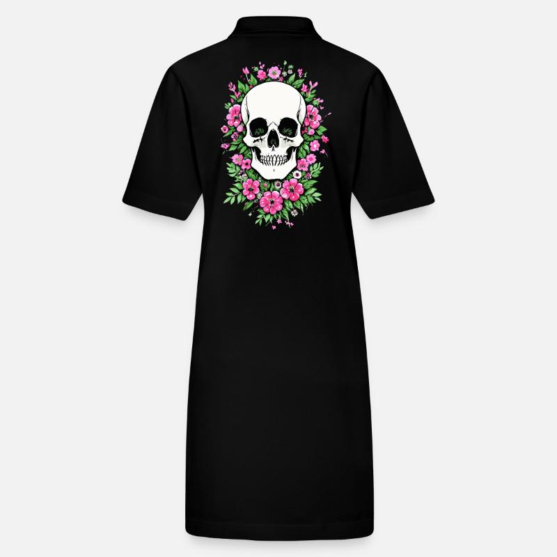 Skull Blütenschädel Totenkopf Schädel mit Blumen Stanley/Stella Frauen Bio-Polokleid PAIGER