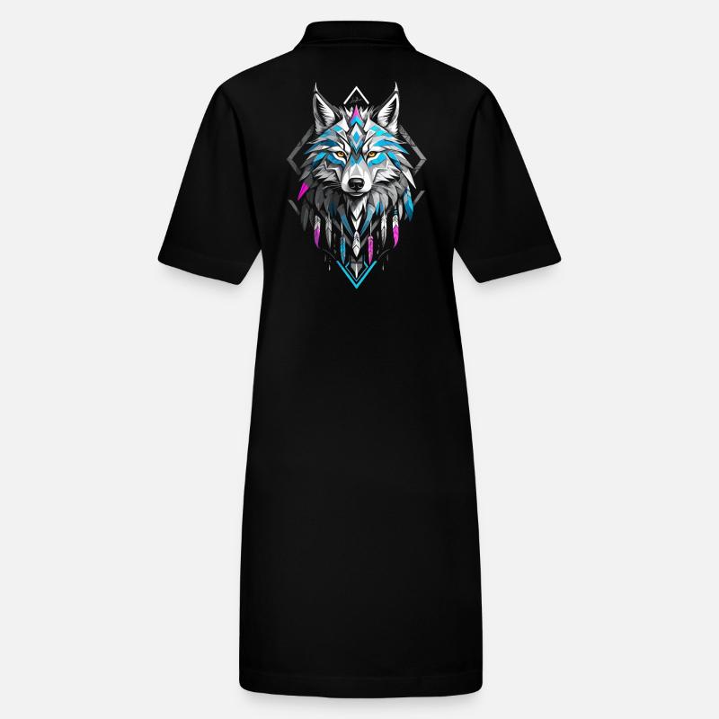 Colorful geometric wolf Stanley/Stella PAIGER Organic Women’s Polo Dress