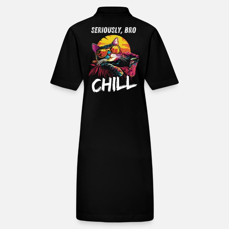 Seriously Bro Chill Cat Sunset Meme Stanley/Stella PAIGER Organic Women’s Polo Dress