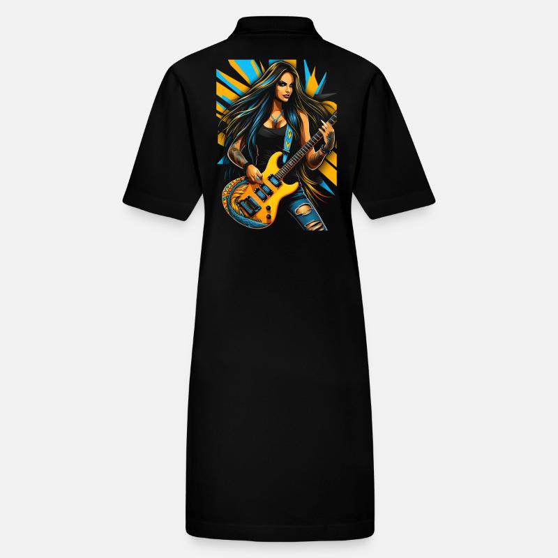 Wilde Gittarendiva mit E-Gitarre Stanley/Stella Frauen Bio-Polokleid PAIGER