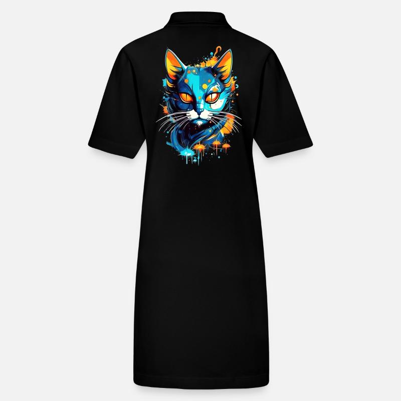 Bunte kosmische Katze Stanley/Stella Frauen Bio-Polokleid PAIGER