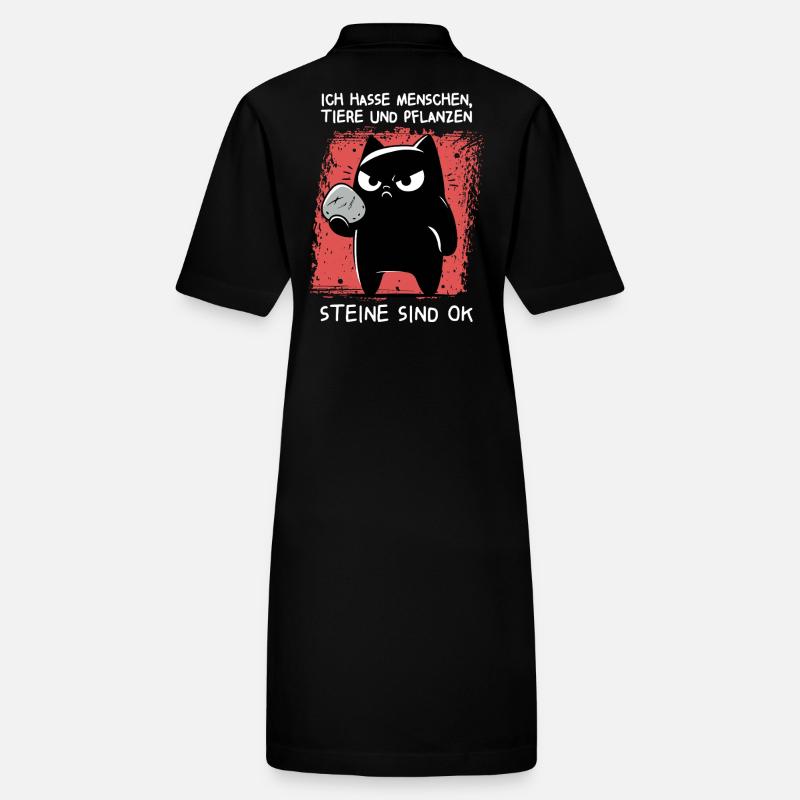 Wurfbereit – Schwarze Katze mit Stein Stanley/Stella Frauen Bio-Polokleid PAIGER