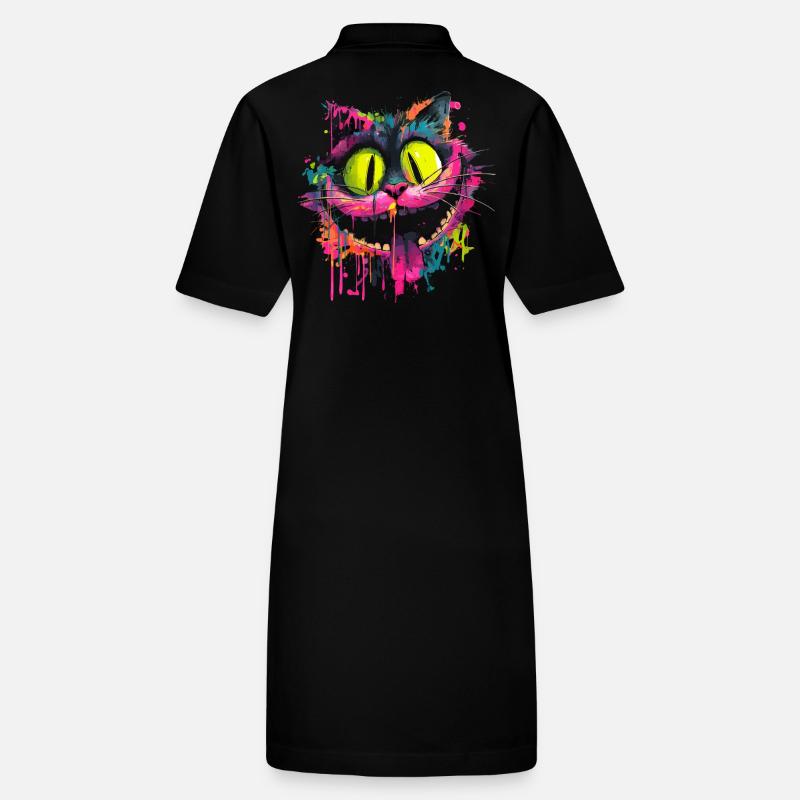 Bunte Psychedelische Grinsekatze Street Art Style Stanley/Stella Frauen Bio-Polokleid PAIGER