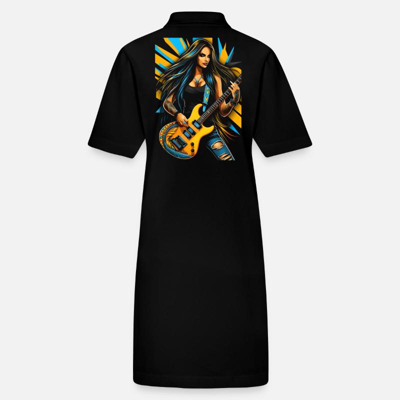 Wilde Gitarrendiva mit E-Gitarre Stanley/Stella Frauen Bio-Polokleid PAIGER