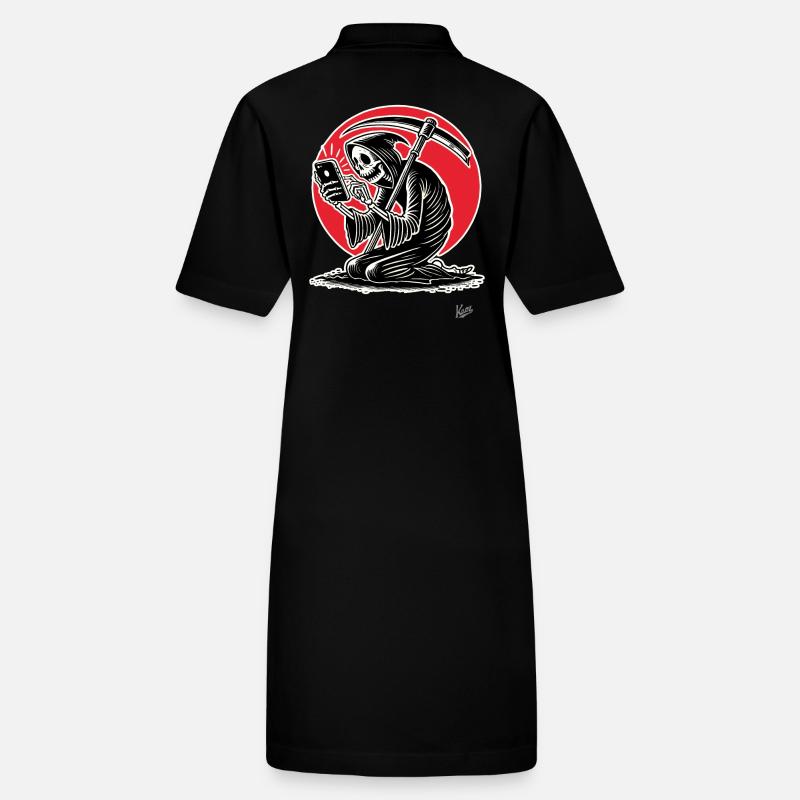Sensenmann als Doom-Scroller und Smartphone-Zombie Stanley/Stella Frauen Bio-Polokleid PAIGER
