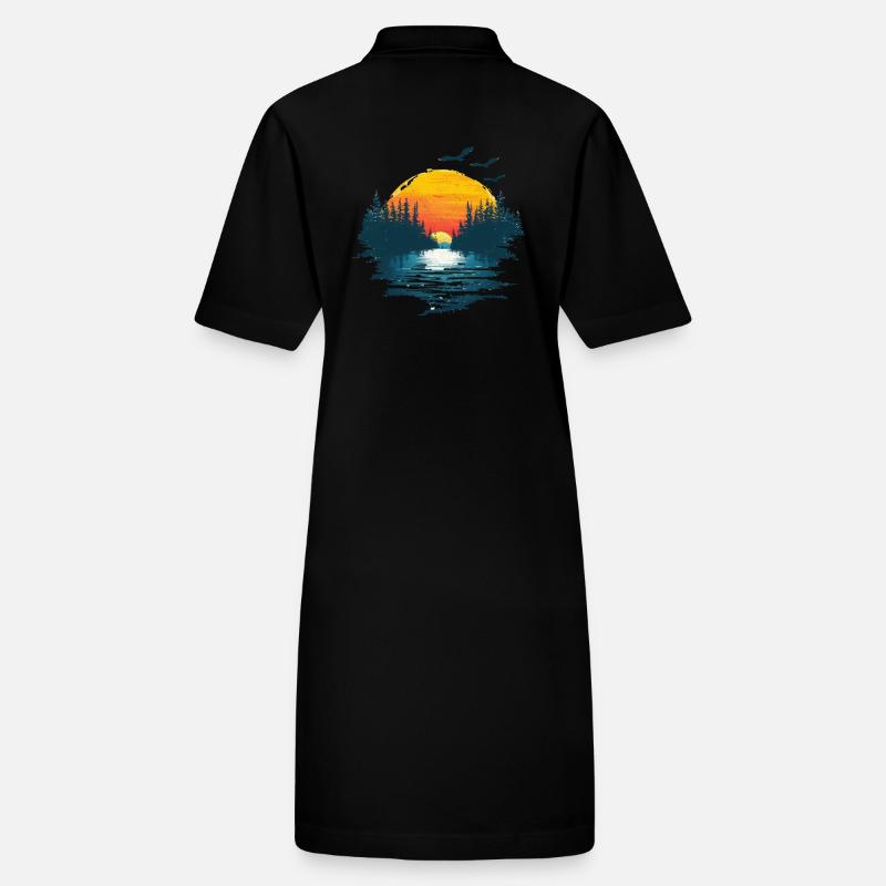 Motif Forêt Coucher De Soleil Et Oiseaux Robe polo bio PAIGER Stanley/Stella Femme
