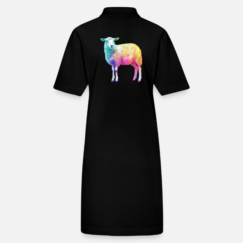 Schaf mit Regenbogen Shepherd-Farmtier Stanley/Stella Frauen Bio-Polokleid PAIGER