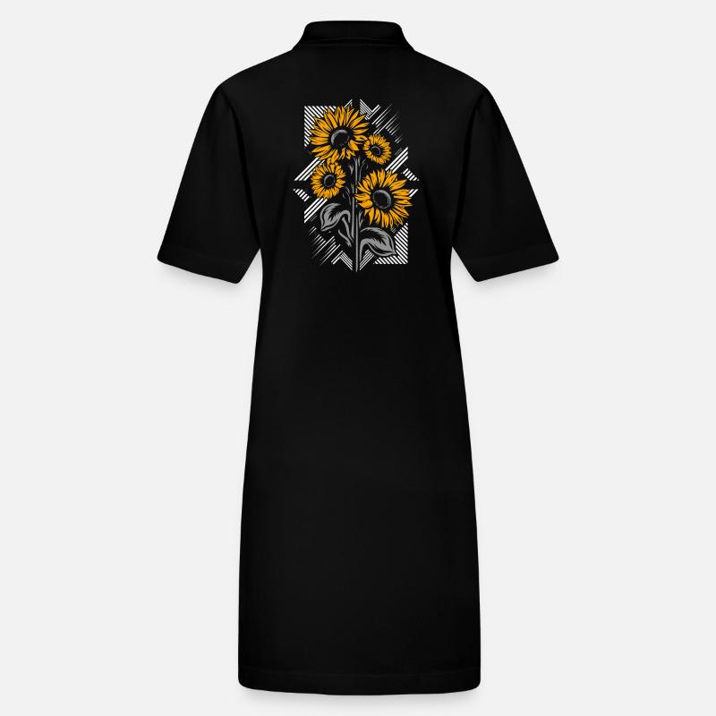 Illustration de fleurs de champ de tournesol sur noir Robe polo bio PAIGER Stanley/Stella Femme