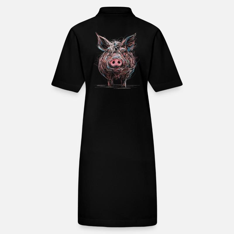Dessin abstrait de cochon Illustration d’animal Robe polo bio PAIGER Stanley/Stella Femme