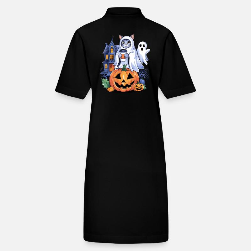 Halloween Cat With Pumpkin And Ghost Stanley/Stella PAIGER Organic Women’s Polo Dress