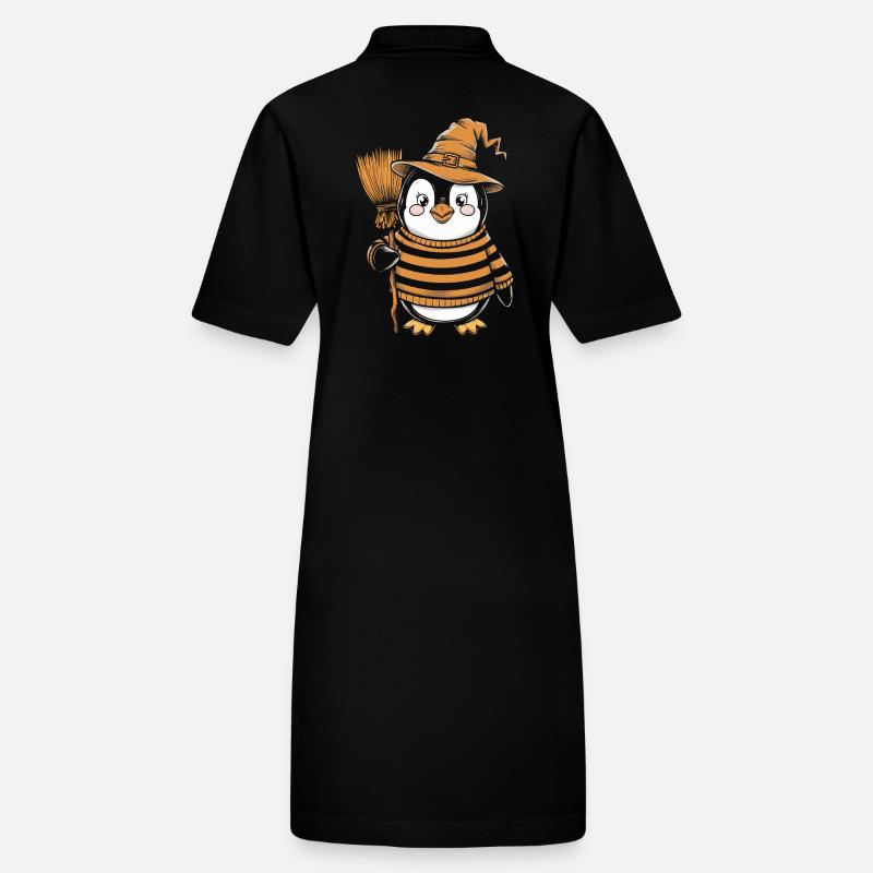 Cute Penguin Halloween Witch with Broom Stanley/Stella PAIGER Organic Women’s Polo Dress