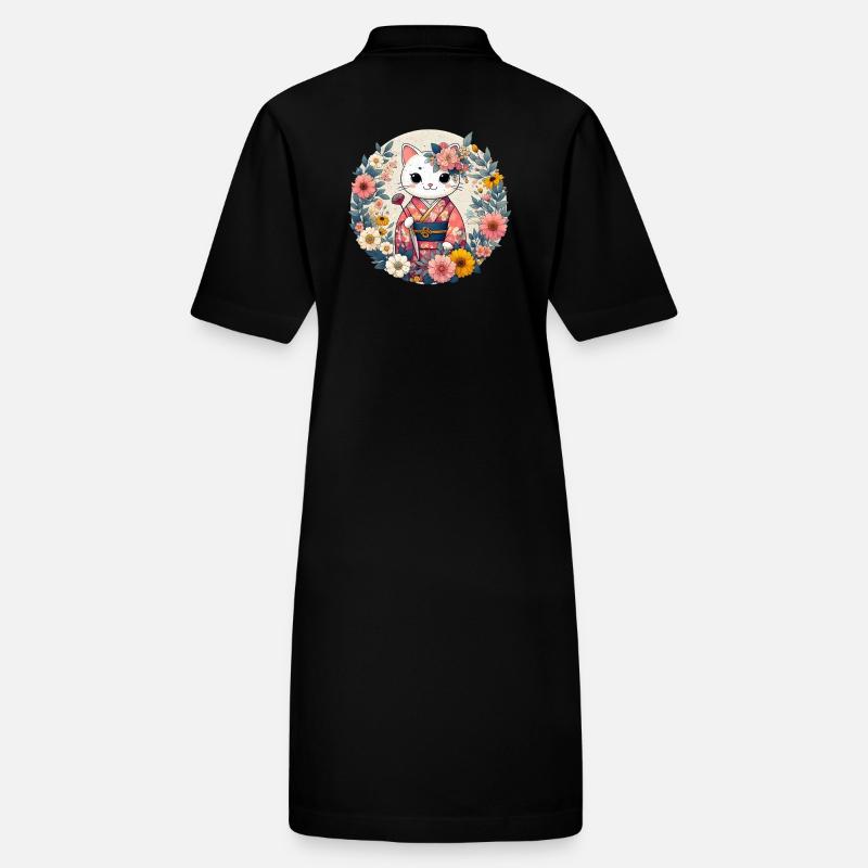 Kimono Katze mit Blumen Stanley/Stella Frauen Bio-Polokleid PAIGER