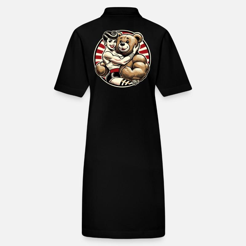 Retro Schönheit Dame mit starkem Stofftier Bär Stanley/Stella Frauen Bio-Polokleid PAIGER