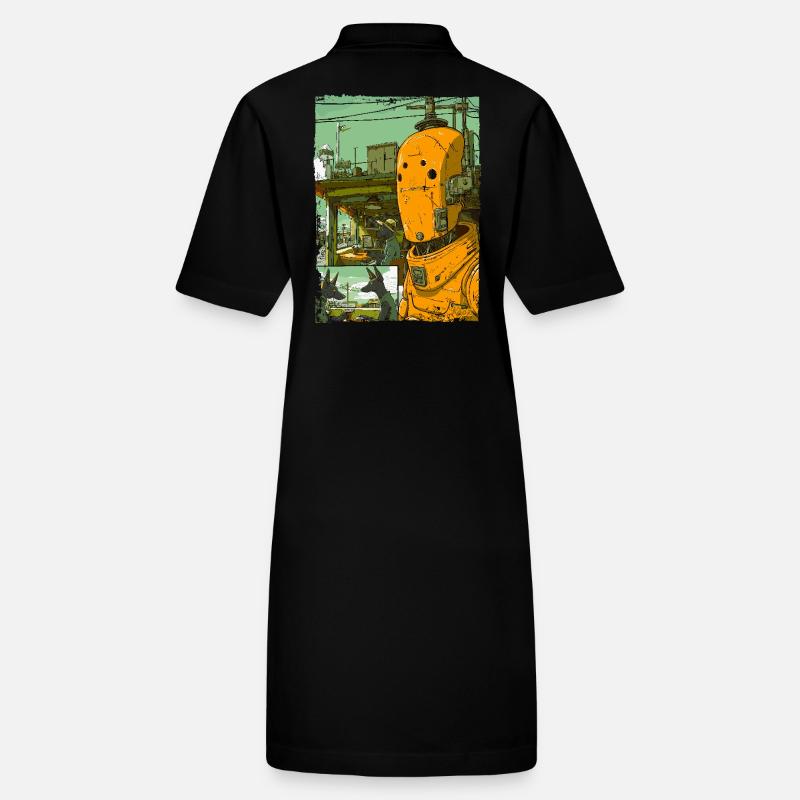 Cartoon einer Sci-Fi-Dystopie mit Roboter Stanley/Stella Frauen Bio-Polokleid PAIGER