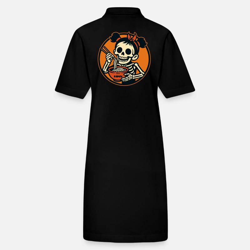 Skelett-Cartoon Mädchen isst Ramen Nudeln Stanley/Stella Frauen Bio-Polokleid PAIGER