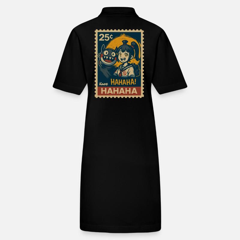 Mädchen mit Yokai Katze und Vollmond Stanley/Stella Frauen Bio-Polokleid PAIGER