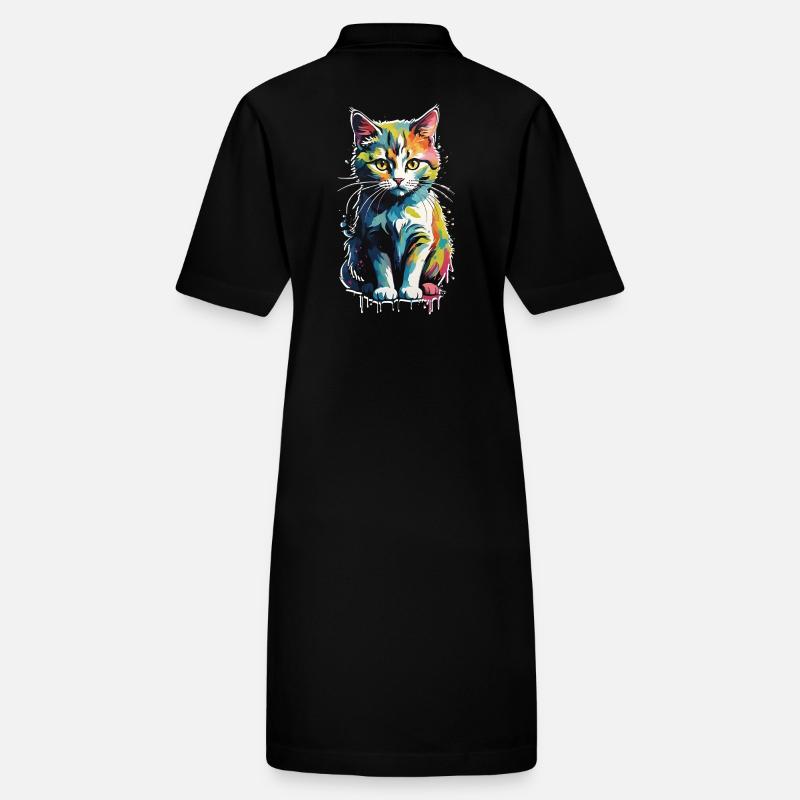 buntes Kätzchen Stanley/Stella Frauen Bio-Polokleid PAIGER