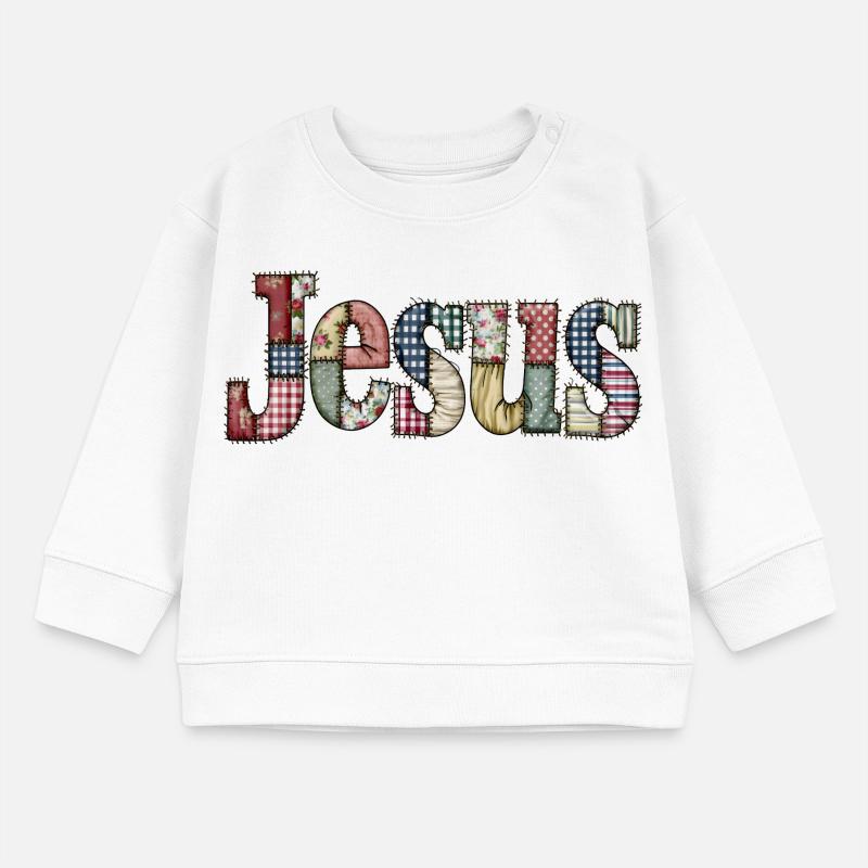 Lettrage Jésus en patchwork Sweat bébé bio Stanley/Stella