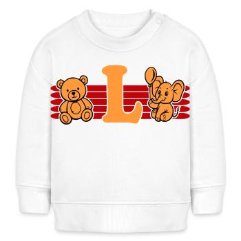 Baby Name Buchstabe L Vorname Teddybär Elefant - Baby Organic Sweatshirt Baby Changer von Stanley/Stella - Weiß - Vorne