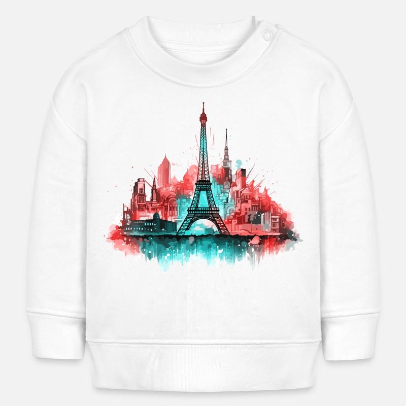 Paris Skyline Tour Eiffel France Splash Coloré - Sweat bébé bio Stanley/Stella - blanc