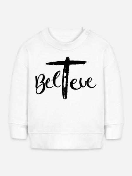 Believe im Kreuz - Baby Organic Sweatshirt Baby Changer von Stanley/Stella - Weiß